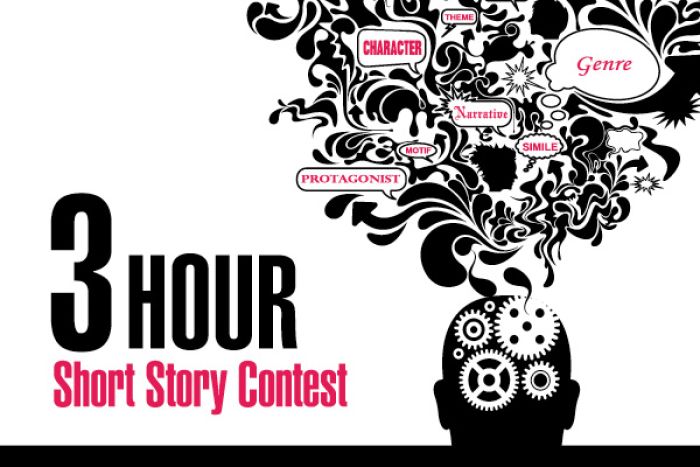 Graphic of creative ideas spilling out from a mind with the text "3 Hour Short Story Contest" over top
