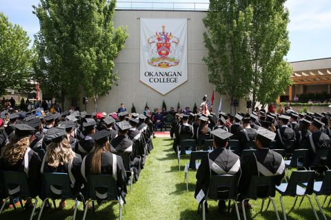 Graduation ceremony outside at the college
