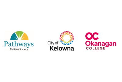 The logos of Pathways, City of Kelowna and Okanagan College.