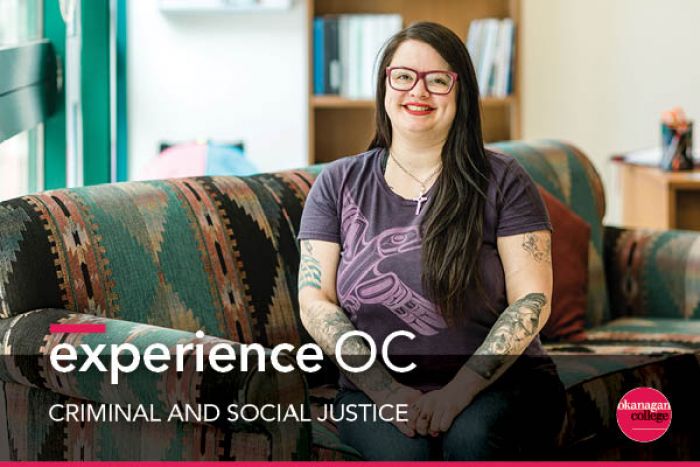 Criminal Social Justice Diploma student sitting on the couch with "Experience OC" label on top.