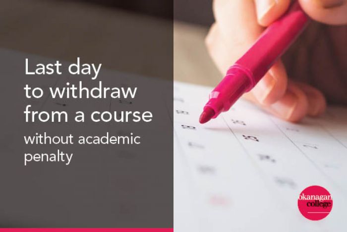 Last day to withdraw from a course  text overlay on a calendar