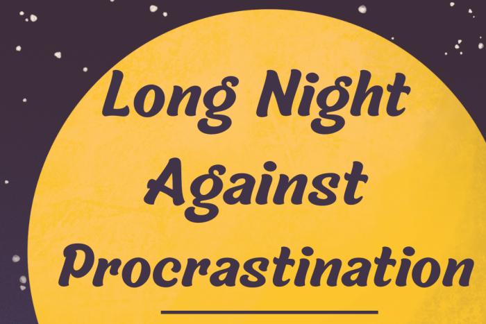 Long Night Against Procrastination poster with event details that are displayed in the body of that page
