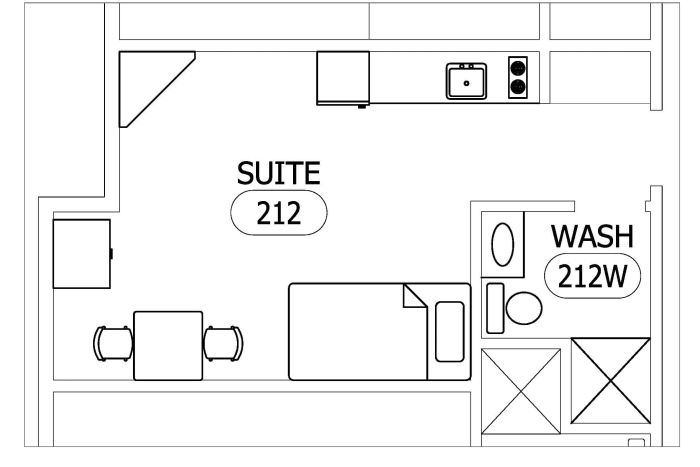 floor plan of a private studio suite in Skaha Place