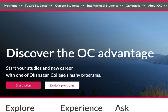 Image of the front page of the OC website. 