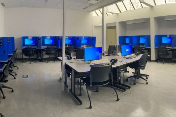 Testing centre lab with computers and lockers to store your belongings during an exam
