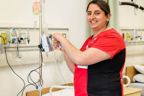 BSN students learn how to operate equipment like IVs in a clinical setting