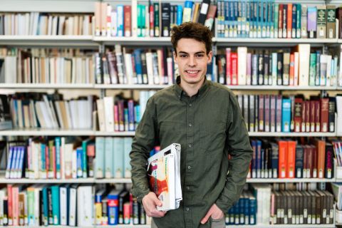Science student in the library