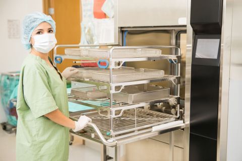 Medical worker sterilizing equipment