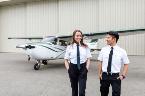 Commercial Aviation Diploma students, Kimberley Alaric and Joseph Hsu
