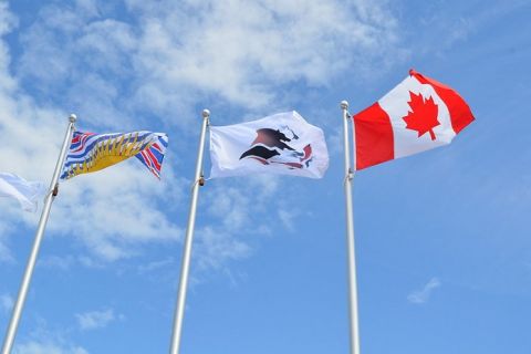 British Columbia, Okanagan Nation Alliance and Canadian flags