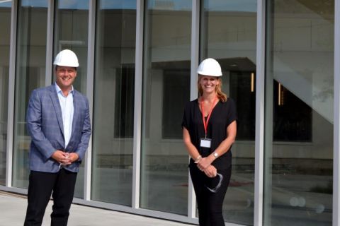 Rob Lindstrand with TD Commercial Banking tours the new Health Sciences Centre with Okanagan College Foundation ED Helen Jackman