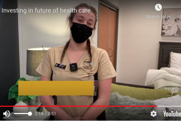 Screen shot of Health Care Assistant student Emily Bazell, who was featured in Castanet News.