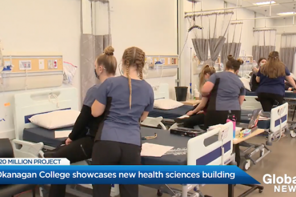 A screen shot of a video Global News took featuring OC practical nursing students.