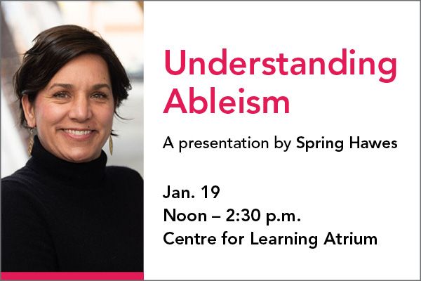 Photo of Spring Hawes with event details for Understanding Ableism event