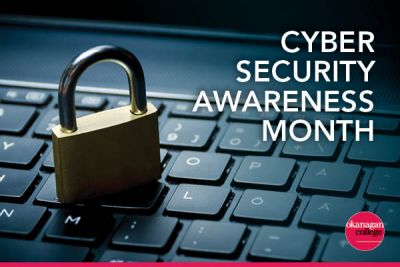 Cyber Security Awareness Month text overlay on an image of a lock sitting on top of a keyboard