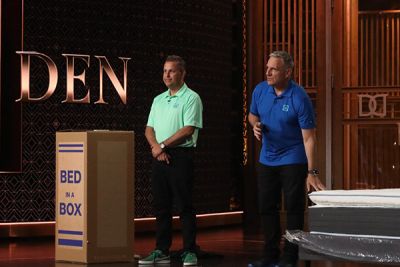 Second Slumber representatives standing on a stage during Dragon's Den screening.