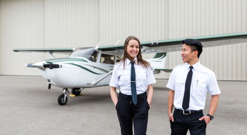Commercial Aviation Diploma students, Kimberley Alaric and Joseph Hsu