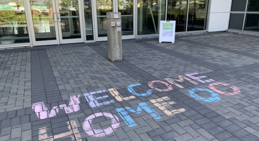 Chalk welcome home sign