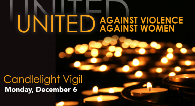 Candlelight Vigil text overlay on an image of candles lit in the background