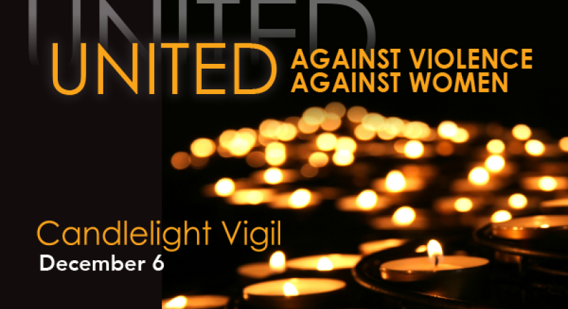 Candlelight Vigil text overlay on an image of candles lit in the background