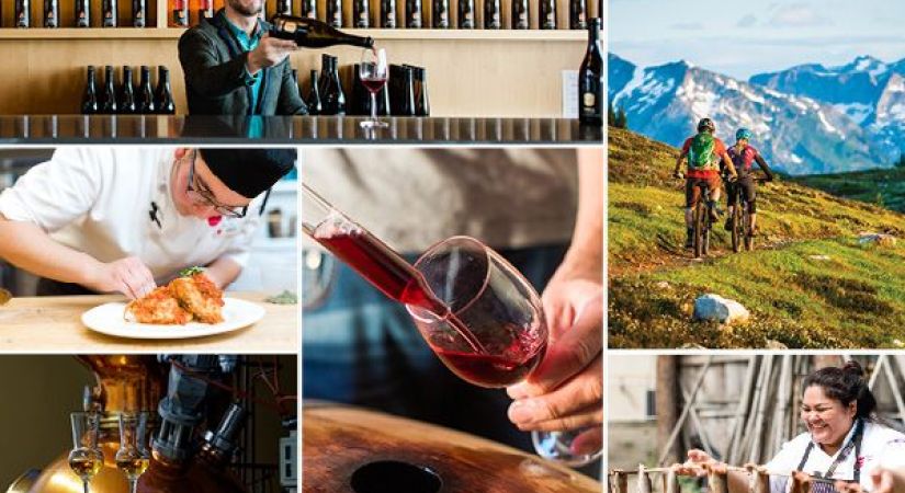 Collage of images showing wine, chefs, mountains and highlighting food, wine and tourism activities.